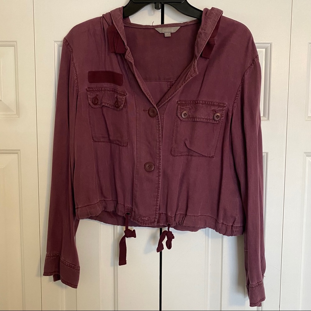 RUBBISH maroon full sleeve cropped jacket w/ hood